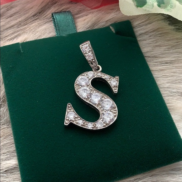 S Initial Charm with Embedded Rhinestones in pendant and bale - Picture 2 of 3